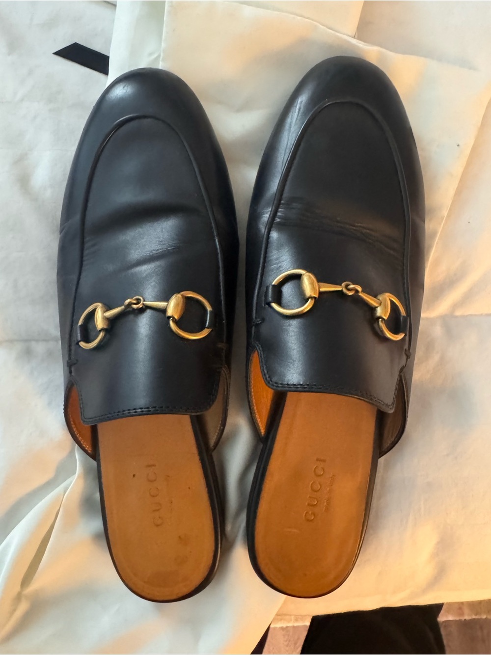 Gucci PRINCETOWN Black Leather Horsebit Slip-On Loafers with Gold Hardware
